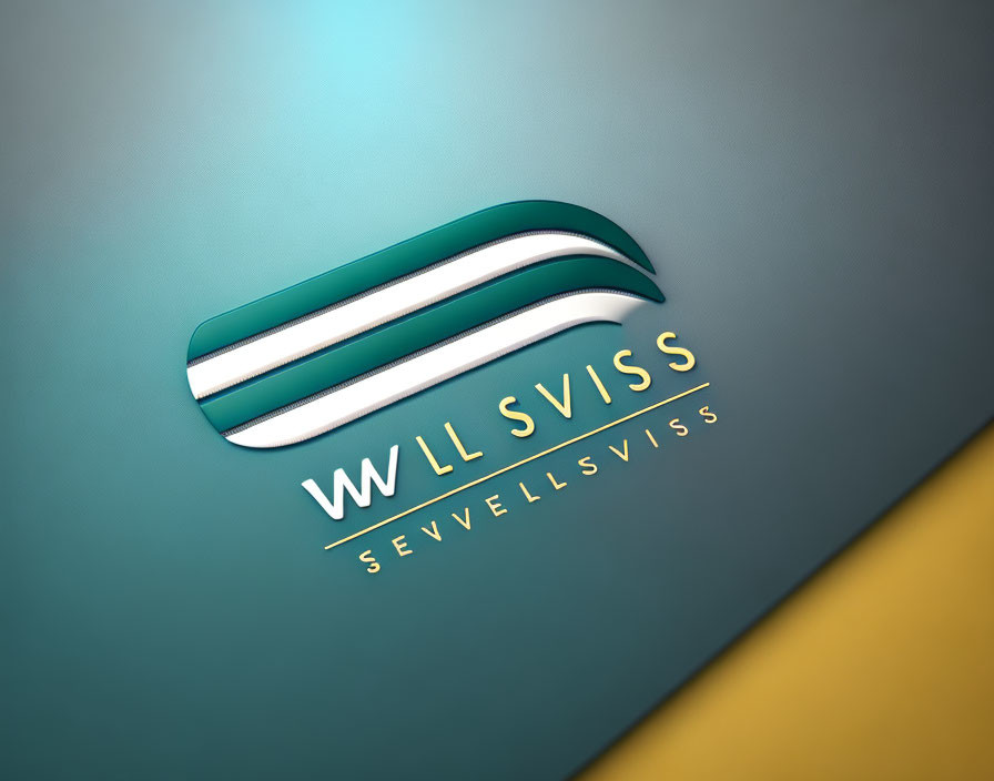 Metallic 3D Logo Design on Teal and Yellow Gradient Background