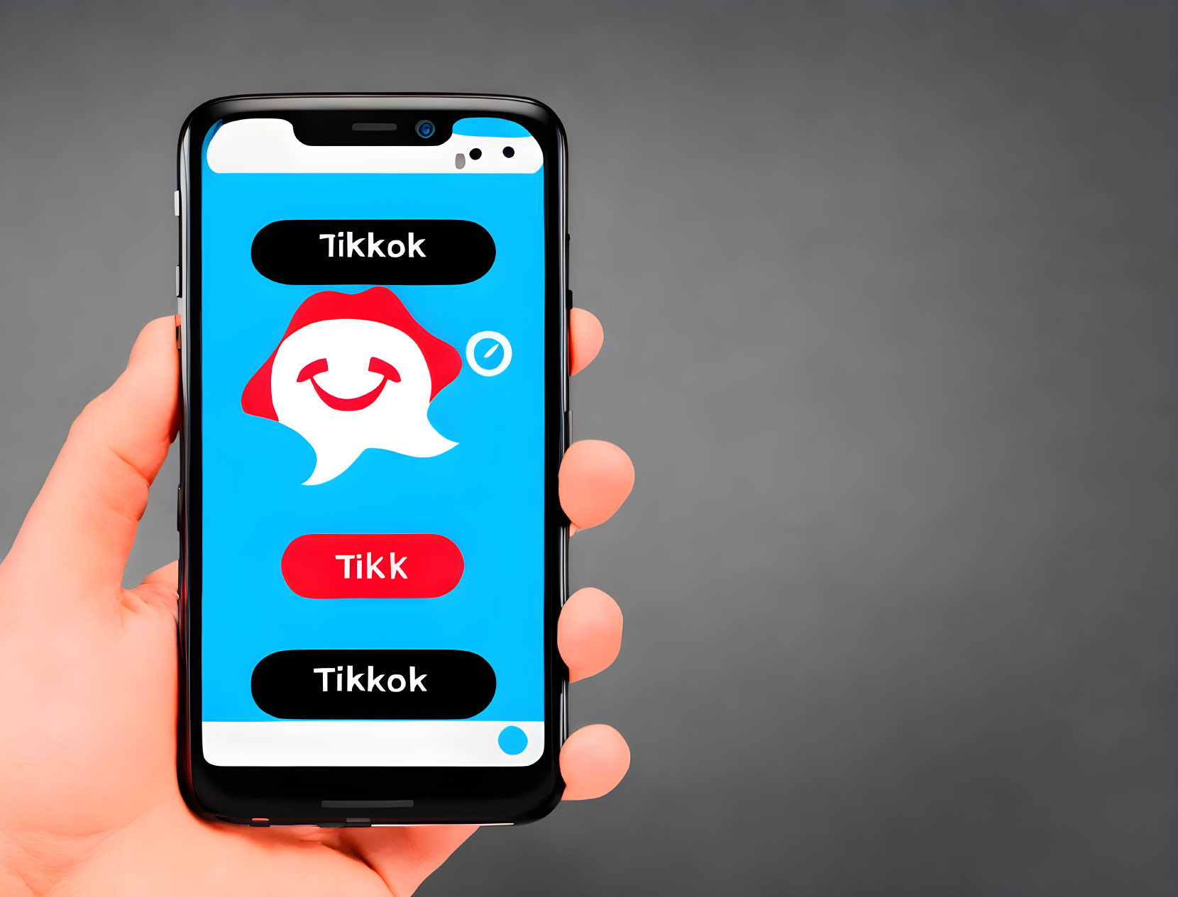 Smartphone displaying parody TikTok app interface with altered logos