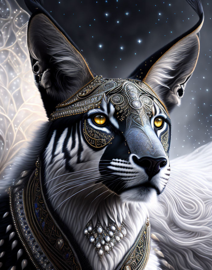 Detailed Illustration of Majestic Serval with Celestial Features