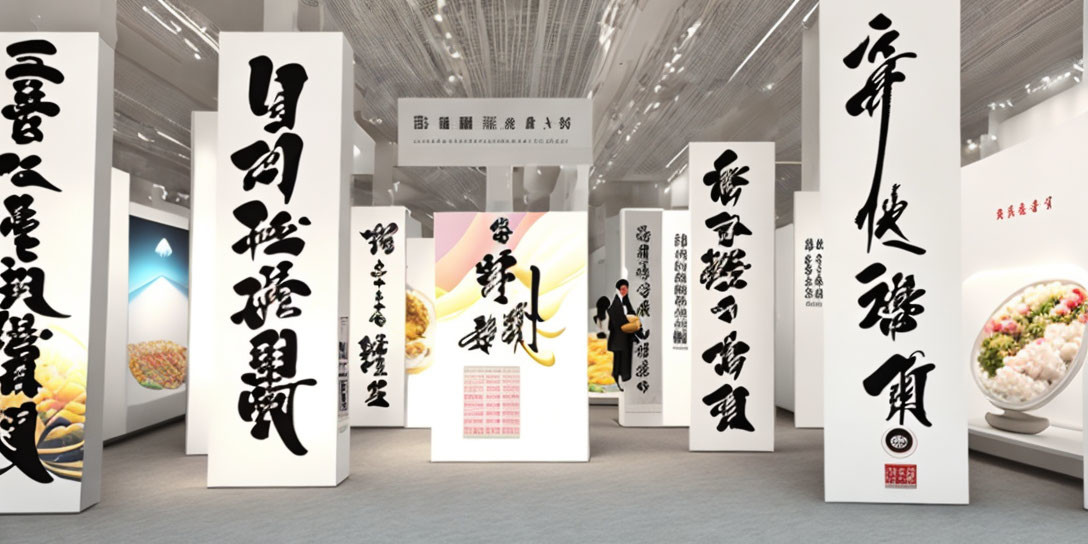 Exhibition Hall with Chinese Calligraphy Banners & Art Displays