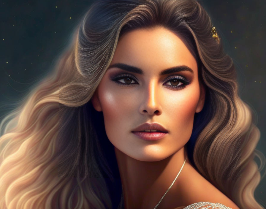 Blonde woman digital portrait with glamorous makeup