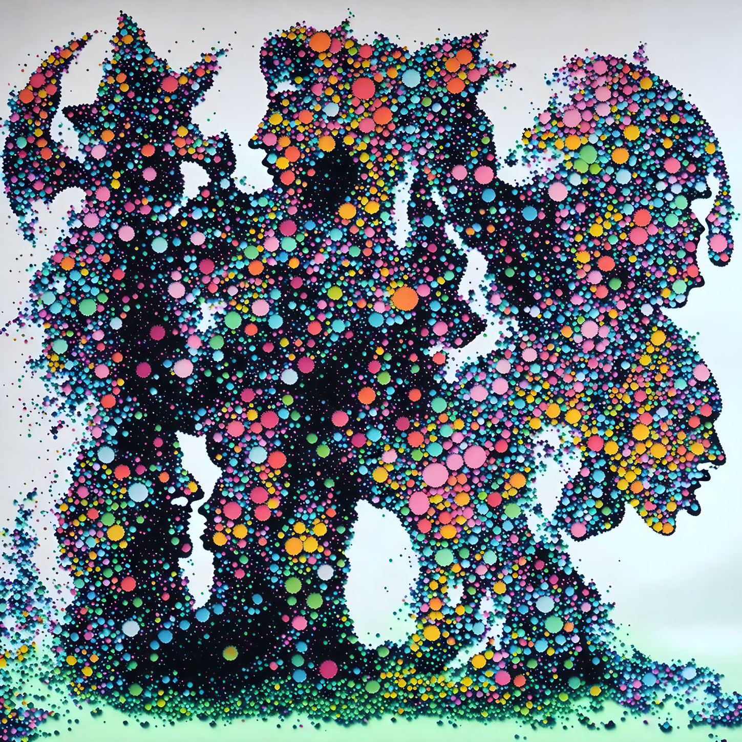 Colorful Abstract Dot Art of Samurai Warrior Silhouette