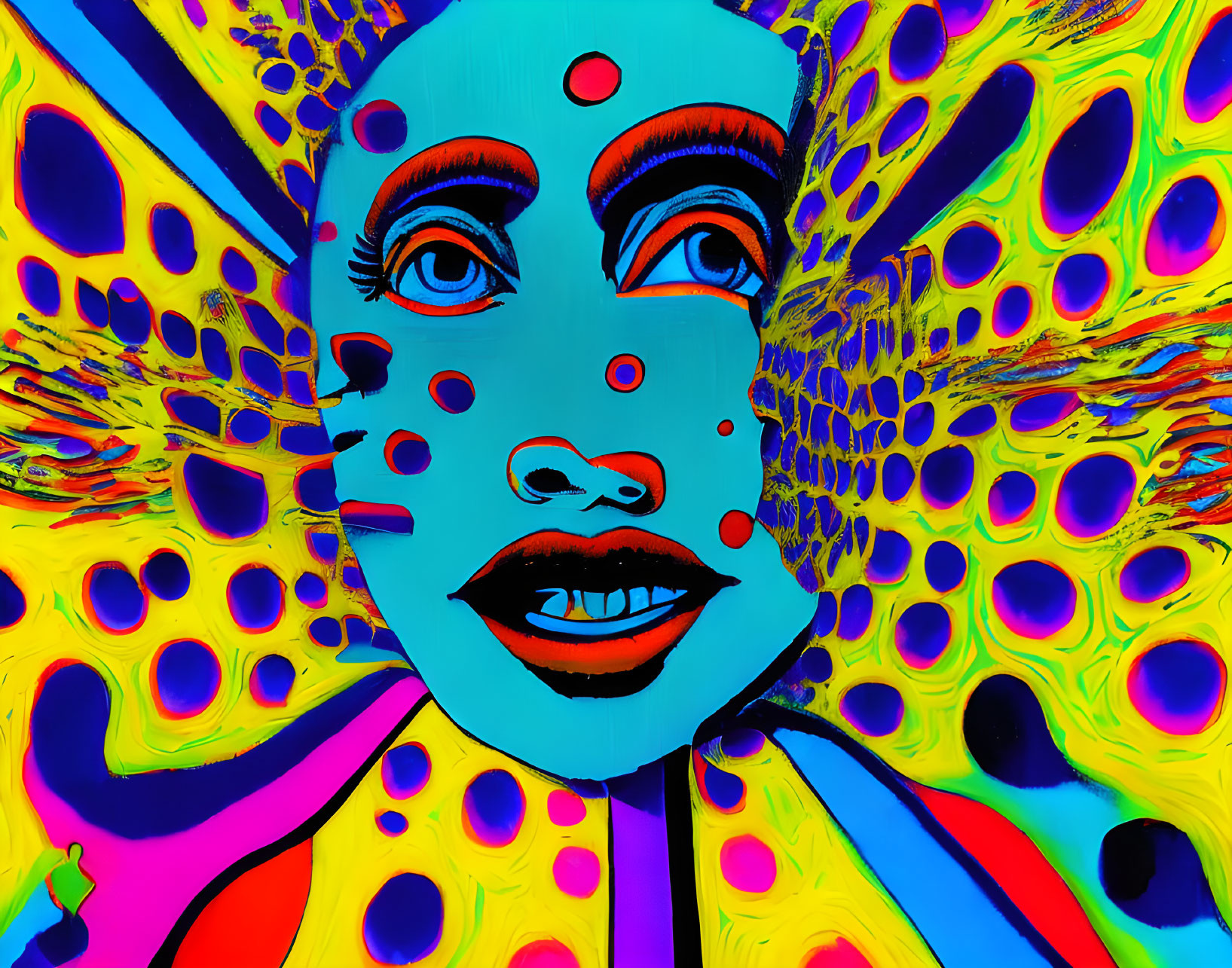 Colorful digital artwork of woman's face with psychedelic patterns