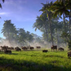 Animated warriors on horseback in vibrant landscape