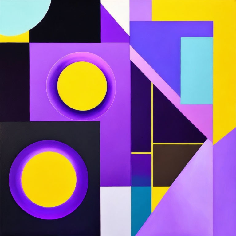 Vivid Abstract Geometric Painting in Purples, Yellows, and Blues