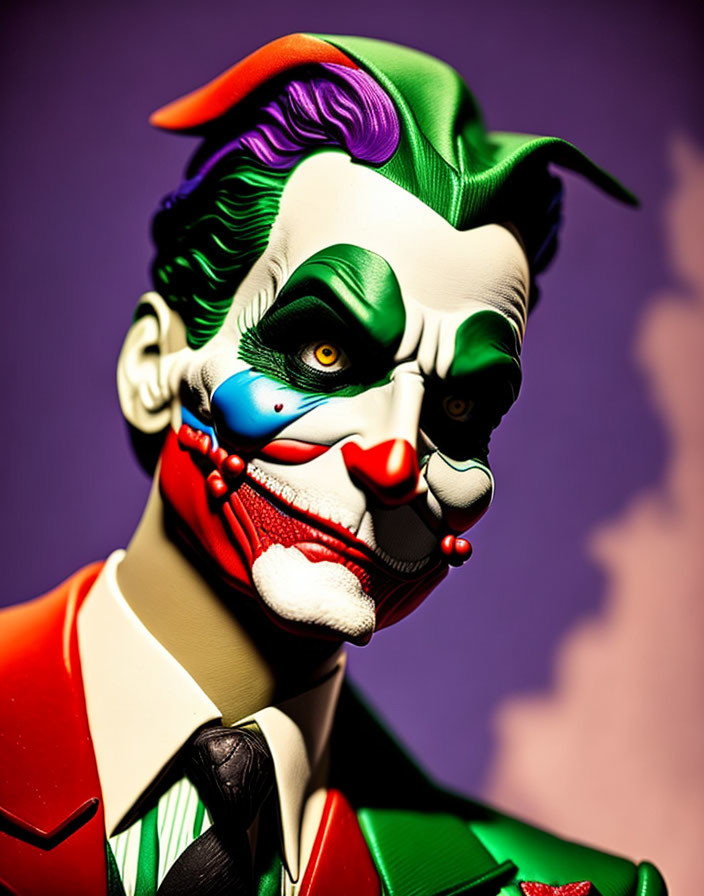 Vibrant Joker Figurine Portrait with Exaggerated Features