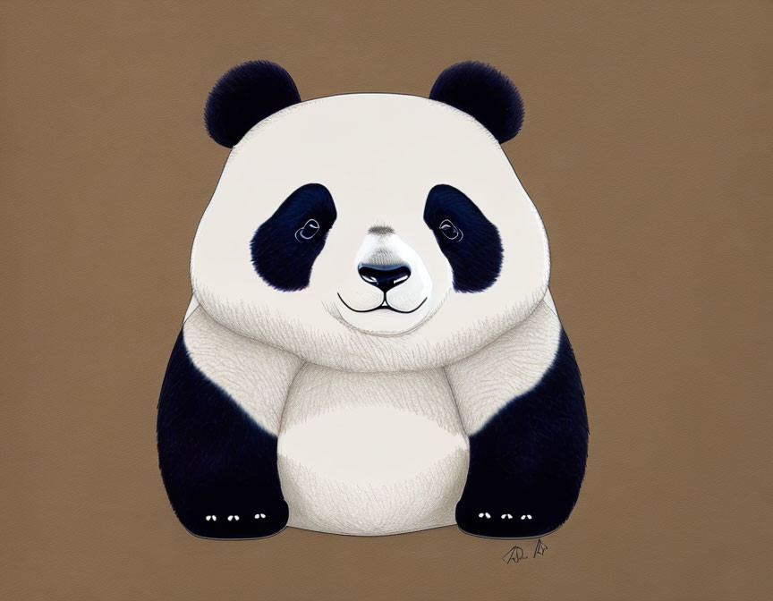 Front-Facing Cute Panda Illustration on Tan Background