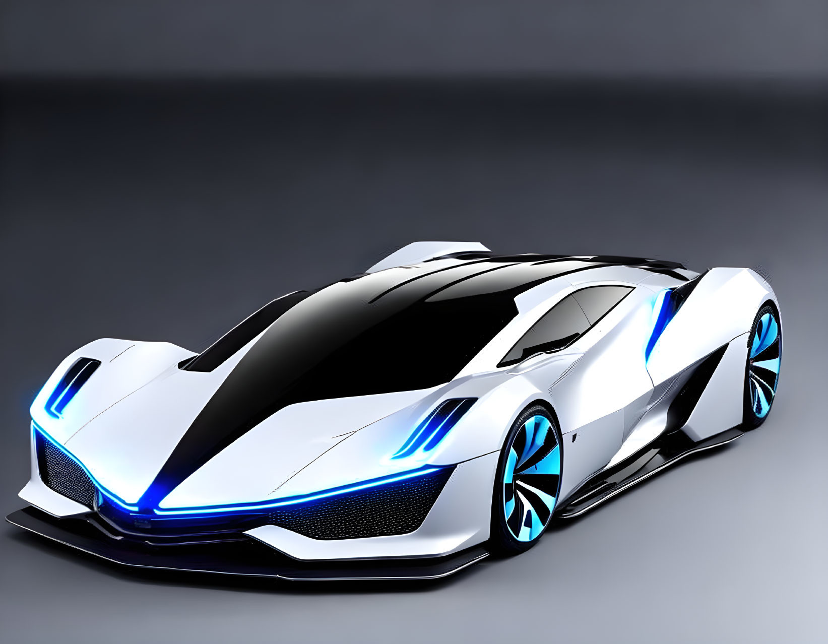 Futuristic White Sports Car with Blue Neon Lights