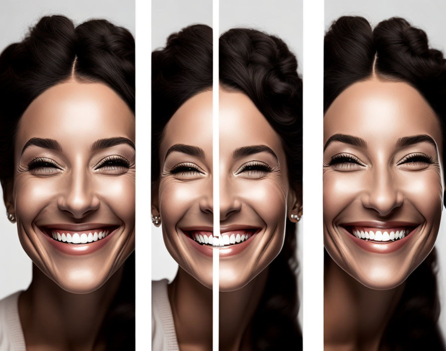 Progressive Smiling Woman Portraits on Light Background