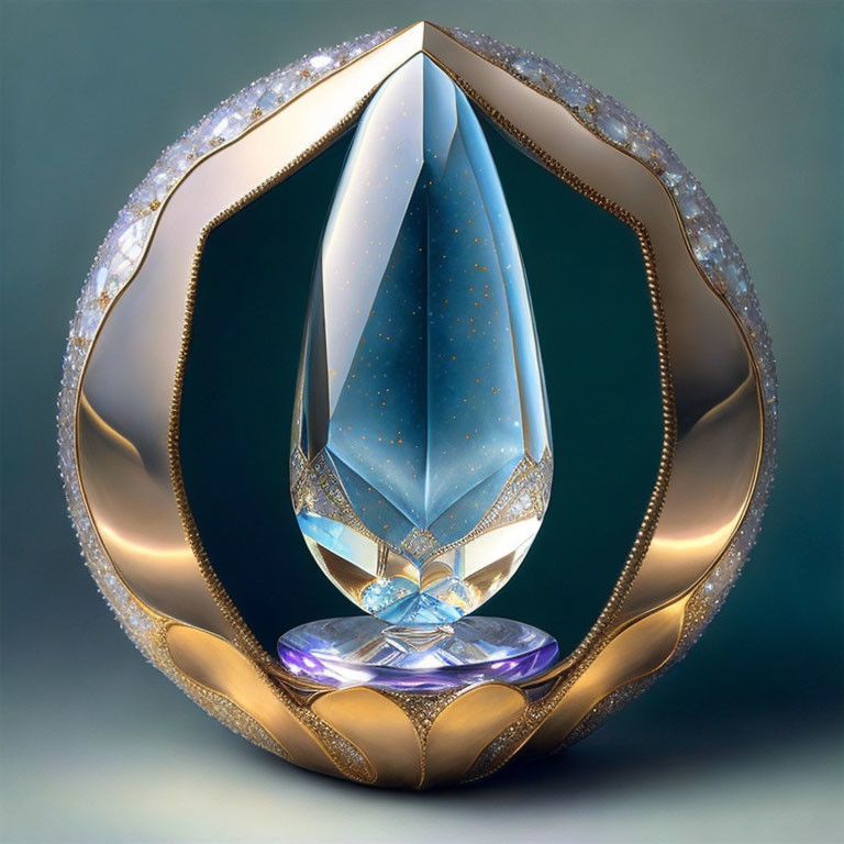 Futuristic digital artwork of gem-like object in metallic structure