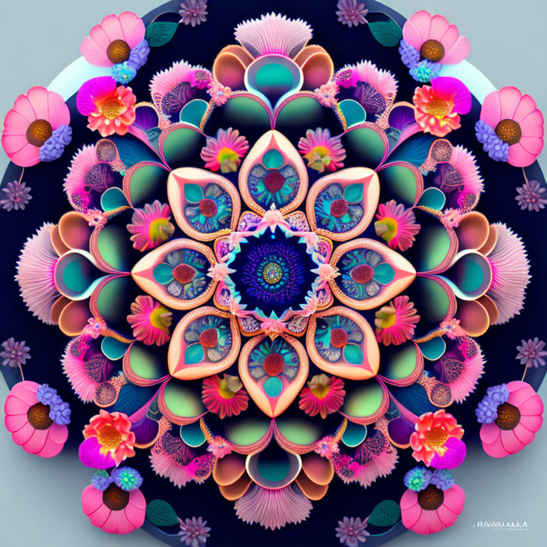 Colorful Mandala with Pink, Blue, & Purple Floral Patterns