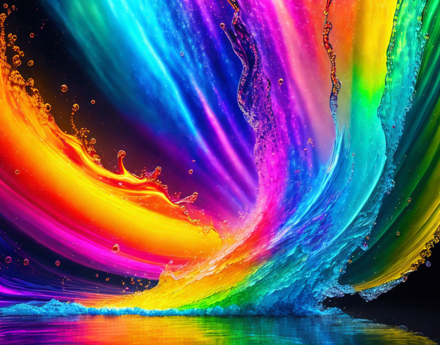 Colorful Liquid Splash Swirling on Dark Background