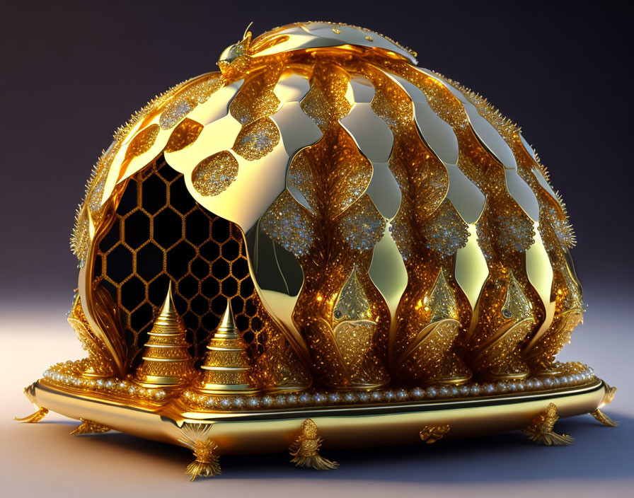 Golden dome with lattice patterns and sparkling decorations on gradient background