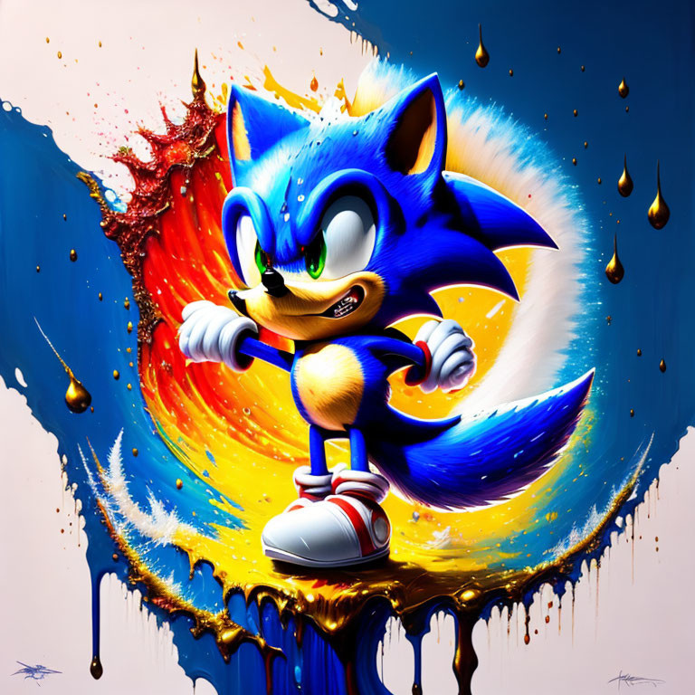 Colorful Sonic the Hedgehog Artwork with Dynamic Background