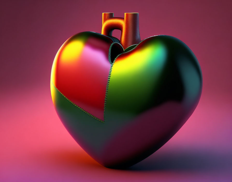 Illustrated 3D heart with glossy finish and zipper on gradient background