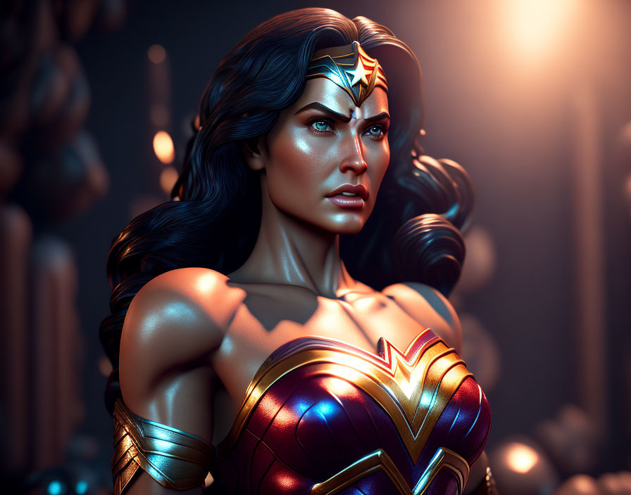 Detailed 3D Rendering of Wonder Woman in Iconic Armor & Tiara