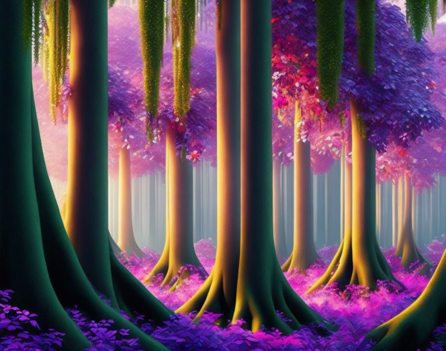 Colorful Enchanted Forest with Vibrant Foliage