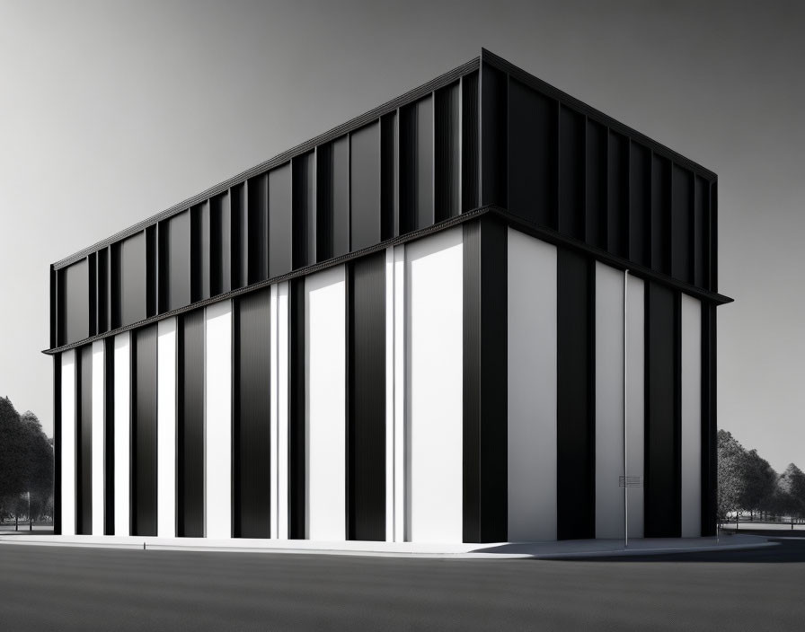 Monochromatic modern building with vertical lines under clear sky