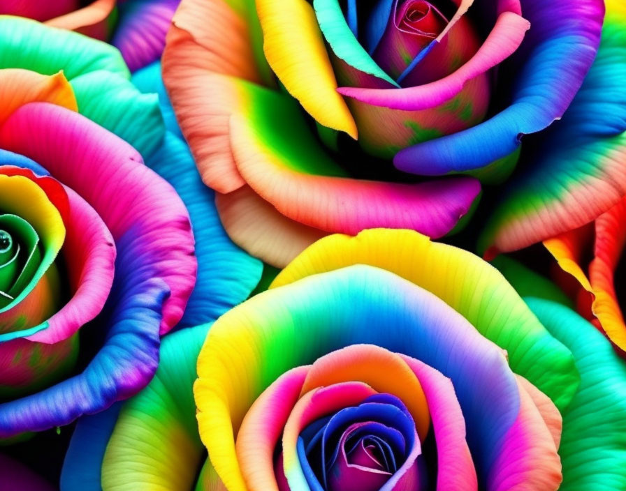 Rainbow-Colored Rose Bouquet with Vibrant Spectrum of Petal Hues