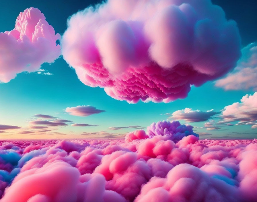 Vibrant pink and purple clouds in surreal sky