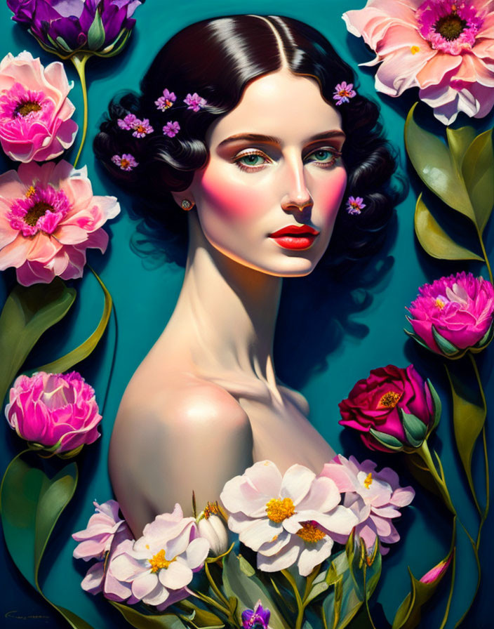 Vibrant flower surroundings in digital painting