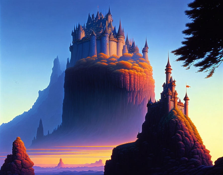 Vertical Cliff Castle Overlooking Sunset Sky