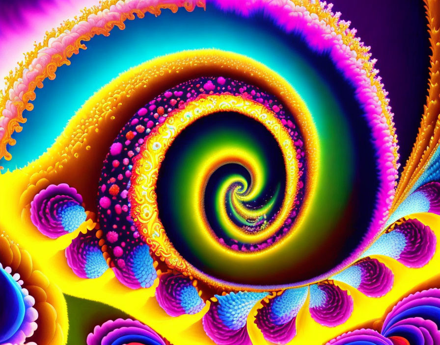 Colorful Psychedelic Fractal Art in Purple, Yellow, and Pink