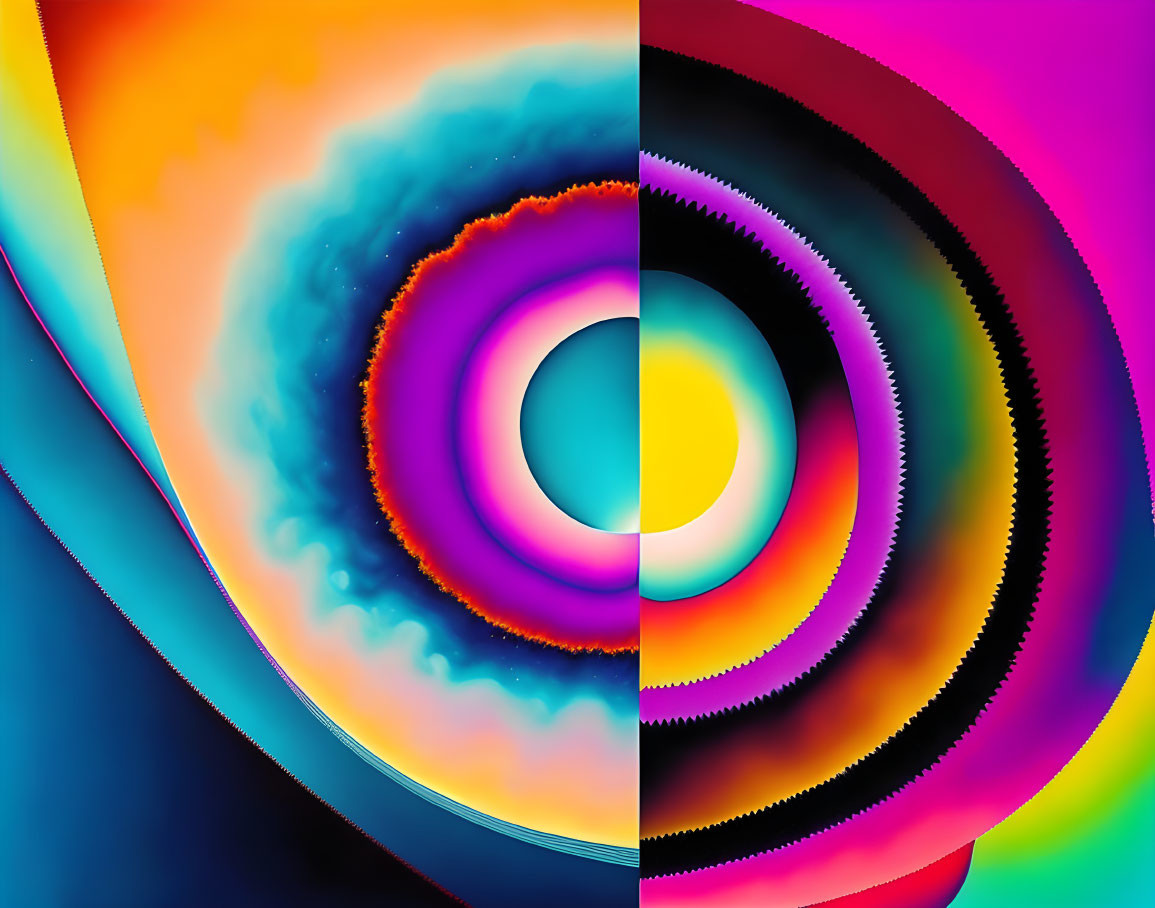 Vibrant swirling gradients in hypnotic circular motif