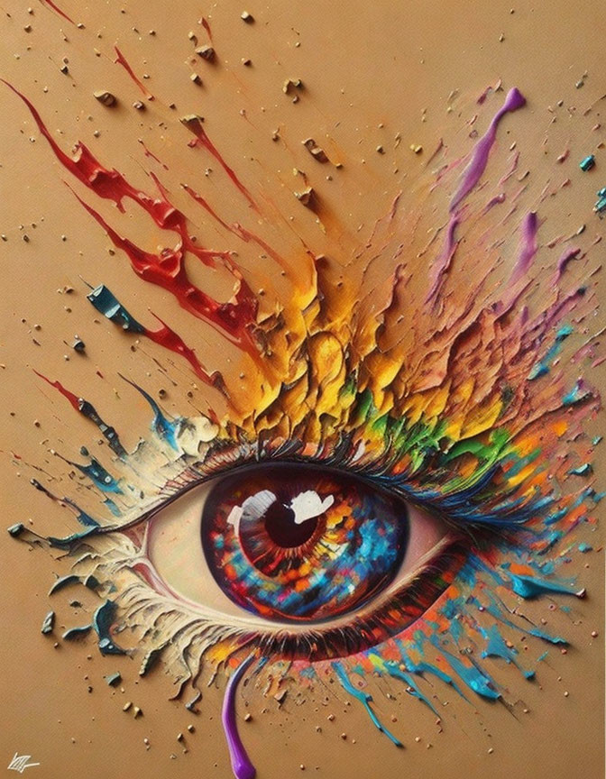 Colorful Eye Painting with Explosive Paint Splashes