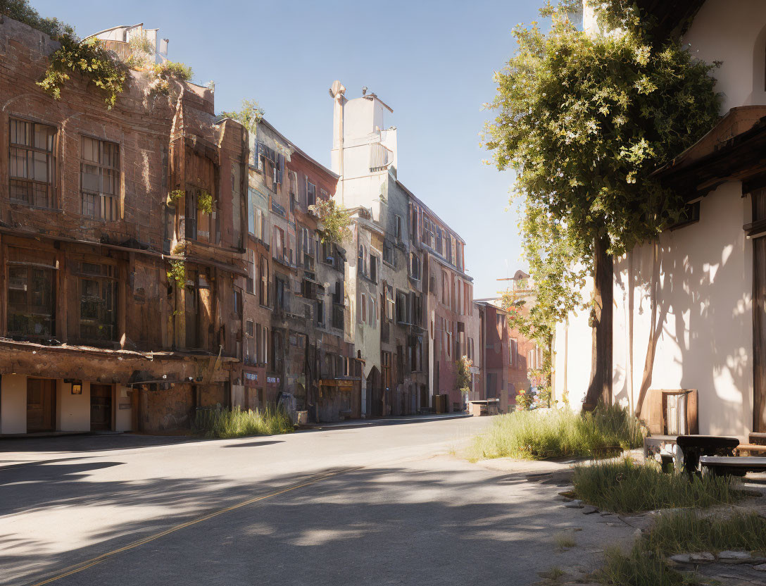 Weathered Multi-Story Buildings on Sunny Urban Street