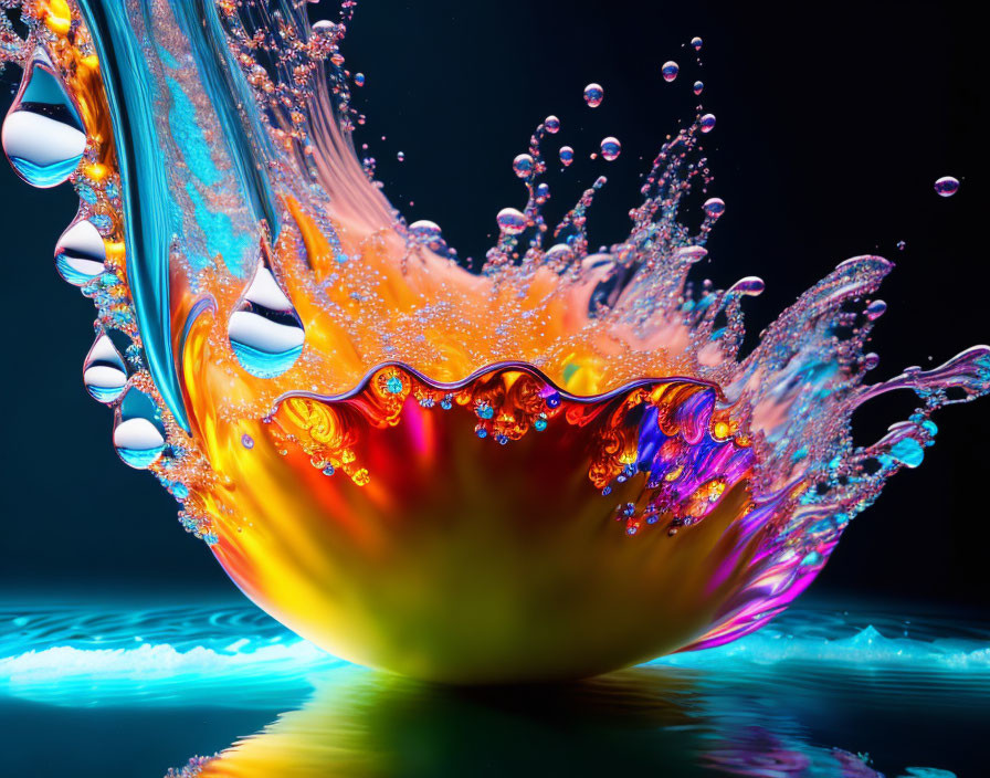 Colorful Liquid Splash Against Dark Background - Dynamic Spectrum of Colors