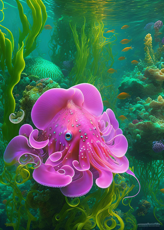 Colorful Underwater Octopus Illustration with Coral Reef