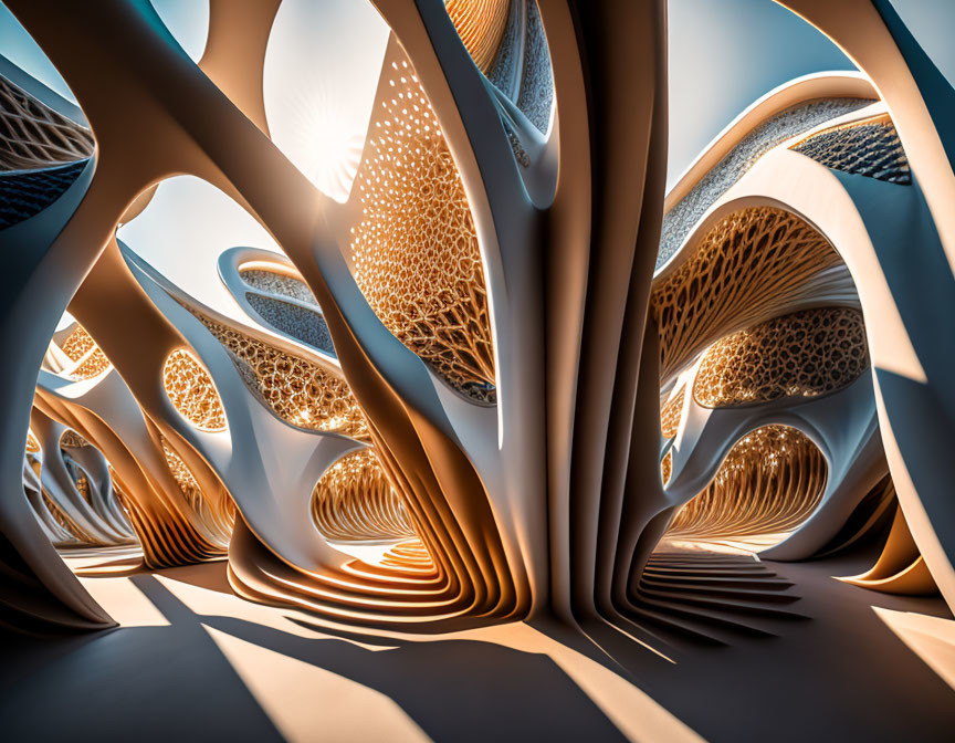 Fluid shapes and organic patterns in warm colors for futuristic architectural design