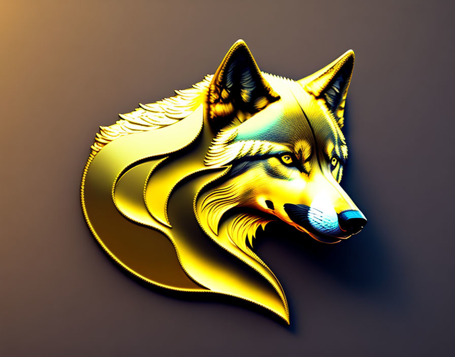 Golden Wolf Profile Image with 3D Effect on Dark Background