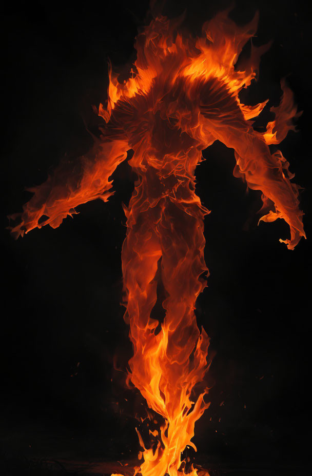 Fiery creature eruption against dark background