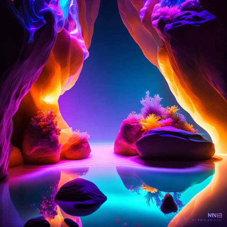 Colorful Digital Artwork of Surreal Neon Landscape