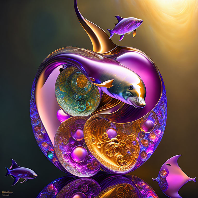 Colorful Digital Artwork: Stylized Dolphins in Abstract Design