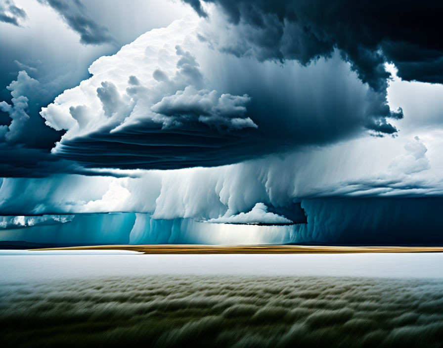 Serene landscape under dramatic storm clouds