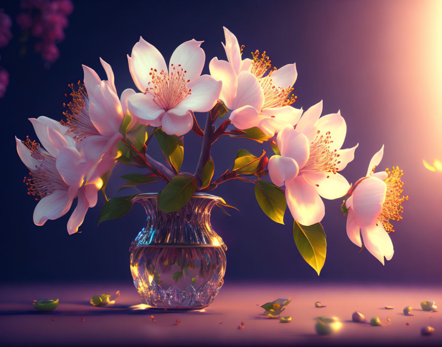 White Blooming Flowers in Vase Against Twilight Sky