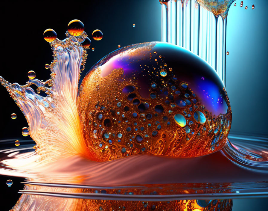 Colorful Water Droplets Colliding in Macro Image