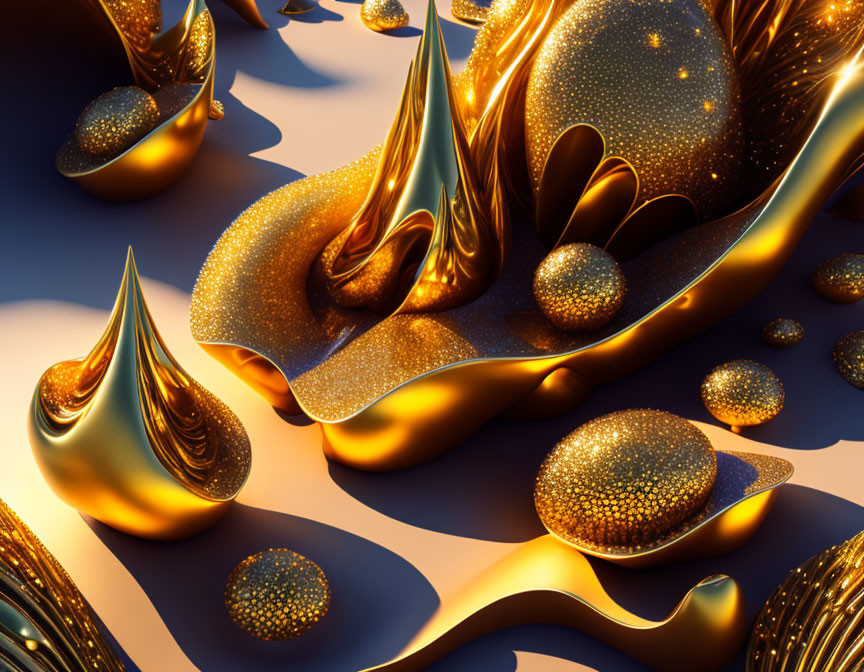 Luxurious golden 3D shapes on blue background