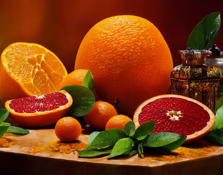 Citrus Fruits Still Life on Wooden Surface