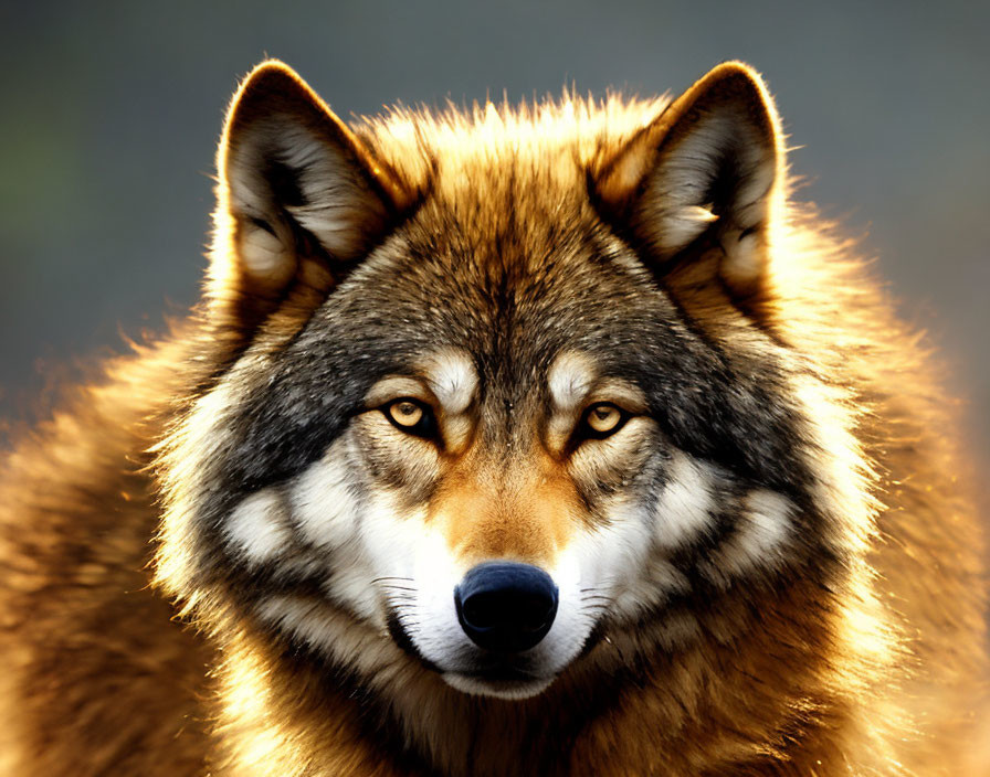 Detailed Close-Up of Wolf with Unique Fur Patterns and Intense Eyes