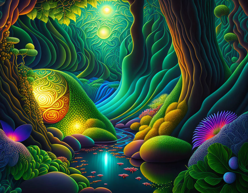 Colorful Psychedelic Enchanted Forest Illustration