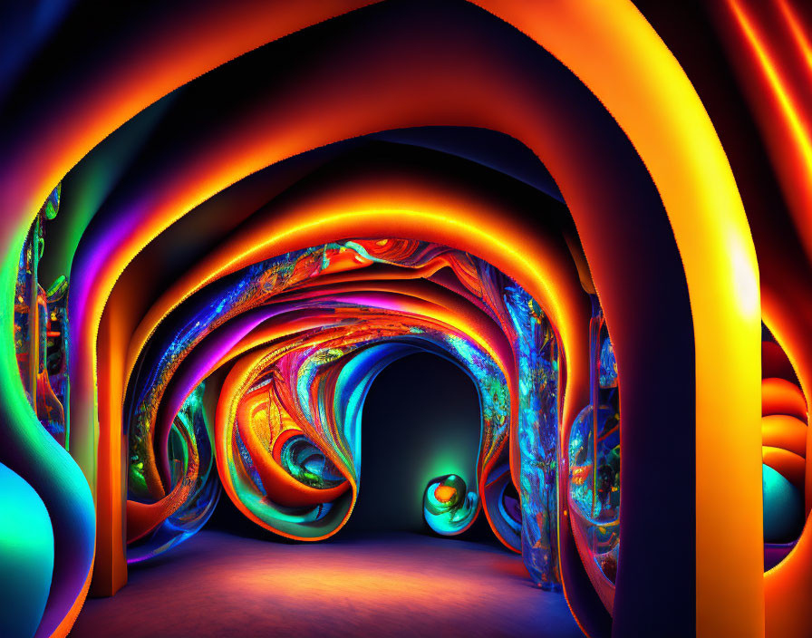 Colorful Psychedelic Tunnel with Orange, Blue, and Purple Swirls