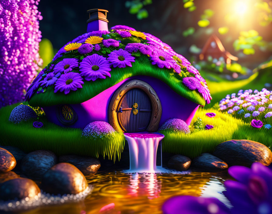 Colorful Fairy-Tale Mushroom House in Enchanting Forest