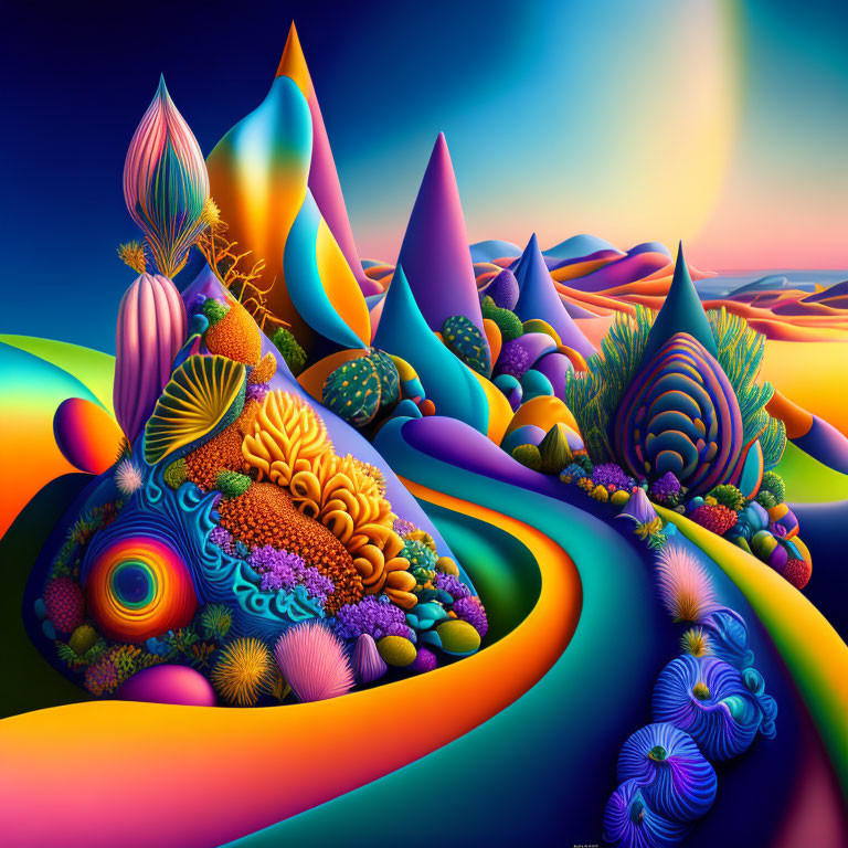 Abstract Colorful Textured Landscapes with Flowing Lines & Peaks