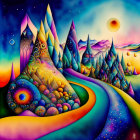 Abstract Colorful Textured Landscapes with Flowing Lines & Peaks