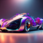 Fantastical, Vibrantly Colored Vehicle on Glossy Surface