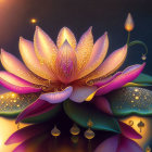 Colorful Lotus Flower with Peacock Design on Dark Background